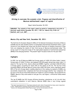 Striving to Overcome the Economic Crisis: Progress and Diversification of Mexican Multinationals’ Export of Capital