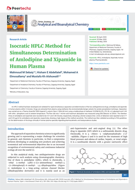 Isocratic HPLC Method for Simultaneous Determination of Amlodipine and Xipamide in Human Plasma