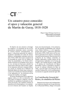 Un Catastro Poco Conocido: El Apeo Y Valuación General De Martín De Garay, 1818-1820