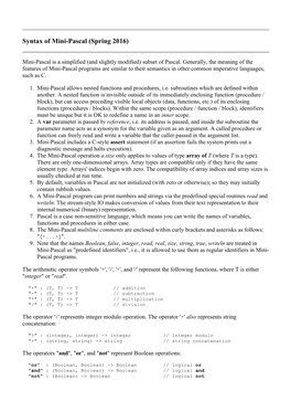 Syntax of Mini-Pascal (Spring 2016)