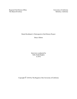 Regional Oral History Office University of California the Bancroft Library Berkeley, California