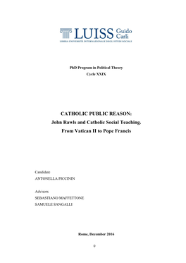 CATHOLIC PUBLIC REASON: John Rawls and Catholic Social Teaching