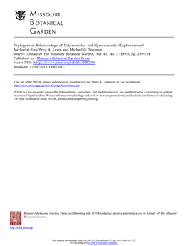 Phylogenetic Relationships of Didymocistus and Hymenocardia (Euphorbiaceae) Author(S): Geoffrey A