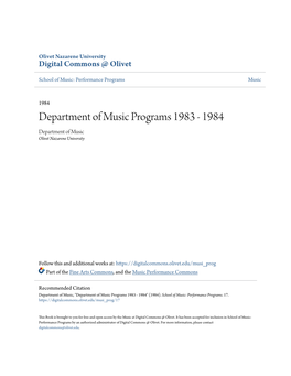 Department of Music Programs 1983 - 1984 Department of Music Olivet Nazarene University