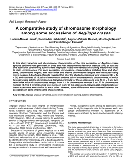 A Comparative Study of Chromosome Morphology Among Some Accessions of Aegilops Crassa