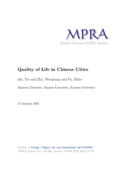 Quality of Life in Chinese Cities
