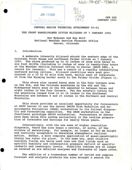 Central Region Technical Attachment 93-01 the Front Range/Palmer