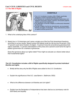 Unit 3 CIVIL LIBERTIES and CIVIL RIGHTS 3.1 the Bill of Rights