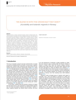 (In)Visibility and Icelandic Migrants in Norway