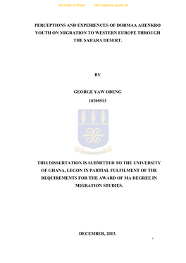 Perceptions and Experiences of Dormaa Ahenkro Youth on Migration to Western Europe Through the Sahara Desert