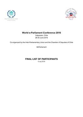 World E-Parliament Conference 2016 FINAL LIST of PARTICIPANTS