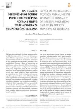 Impact of the Real Estate Taxation and Municipal Revenue on Dynamics of Internal Migration: Case Study for City Municipal of Ljubljana | 644-684 |