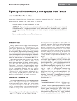 Piptocephalis Formosana, a New Species from Taiwan