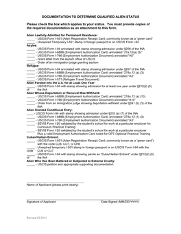 DOCUMENTATION to DETERMINE QUALIFIED ALIEN STATUS Please