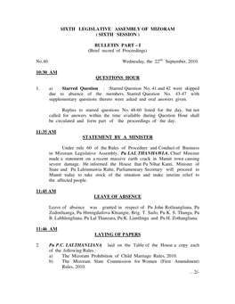 Sixth Legislative Assembly of Mizoram ( Sixth Session )