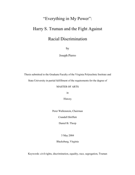 Harry S. Truman and the Fight Against Racial Discrimination