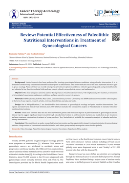 Review: Potential Effectiveness of Paleolithic Nutritional Interventions in Treatment of Gynecological Cancers