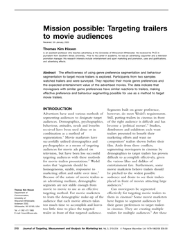 Mission Possible: Targeting Trailers to Movie Audiences Received: 5Th January, 2005