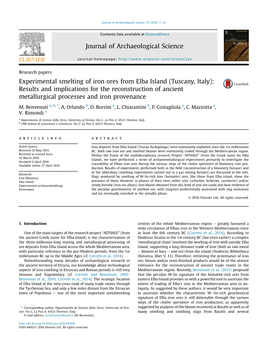 Experimental Smelting of Iron Ores from Elba Island (Tuscany, Italy)