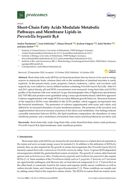 Short-Chain Fatty Acids Modulate Metabolic Pathways and Membrane Lipids in Prevotella Bryantii B14