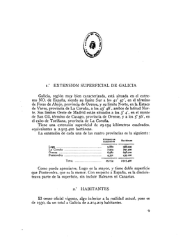 I.° EXTENSION SUPERFICIAL DE GALICIA A.° HABITANTES