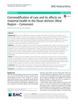 Commodification of Care and Its Effects on Maternal Health in the Noun Division (West Region – Cameroon) Ibrahim Bienvenu Mouliom Moungbakou