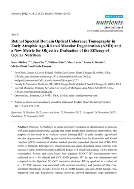 (AMD) and a New Metric for Objective Evaluation of the Efficacy of Ocular Nutrition