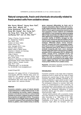 Natural Compounds, Fraxin and Chemicals Structurally Related to Fraxin Protect Cells from Oxidative Stress