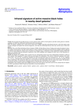 Infrared Signature of Active Massive Black Holes in Nearby Dwarf Galaxies? Francine R