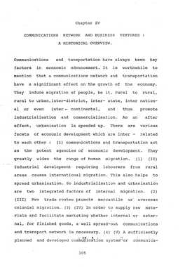 Chapter IV Communications and Ttlhsportation Have Always Been Key