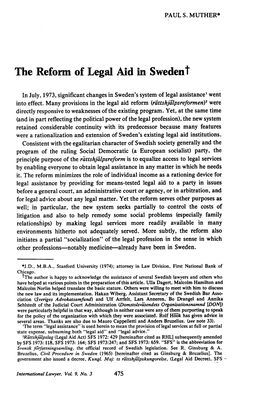 The Reform of Legal Aid in Swedent