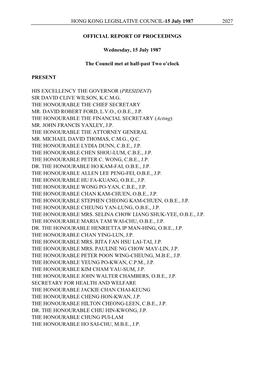 HONG KONG LEGISLATIVE COUNCIL-15 July 1987 2027