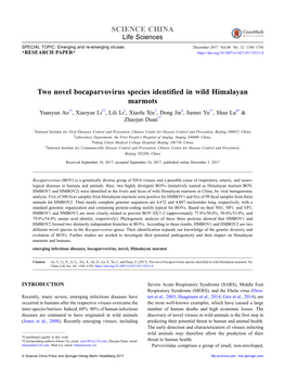 Two Novel Bocaparvovirus Species Identified in Wild Himalayan