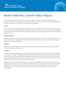 Bunion Deformity (Juvenile Hallux Valgus)