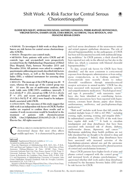 Shift Work: a Risk Factor for Central Serous Chorioretinopathy