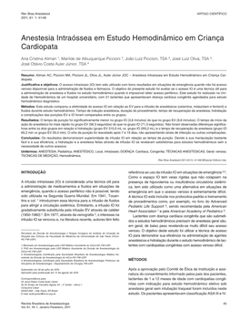 Intraosseous Anesthesia in Hemodynamic Studies in Children with Cardiopathy