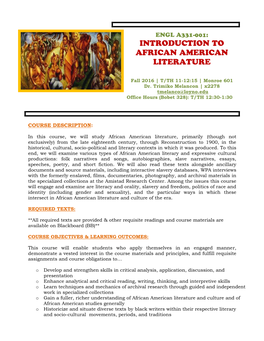 Introduction to African American Literature