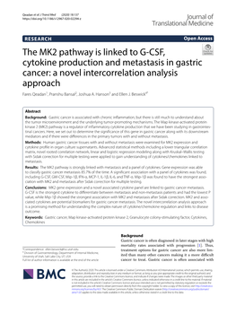 The MK2 Pathway Is Linked to G-CSF, Cytokine Production and Metastasis