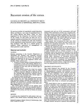 Recurrent Erosion of the Cornea