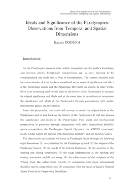 Ideals and Significance of the Paralympics: Observations from Temporal and Spatial Dimensions