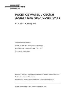 POČET OBYVATEL V OBCÍCH POPULATION of MUNICIPALITIES K 1