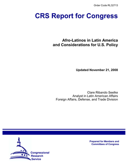 Afro-Latinos in Latin America and Considerations for U.S. Policy