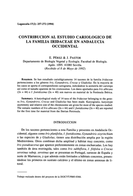 Contribucion Al Estudio Cariologico De La Familia Iridaceae En Andalucia Occidental