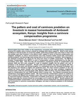 The Pattern and Cost of Carnivore Predation on Livestock in Maasai Homesteads of Amboseli Ecosystem, Kenya: Insights from a Carnivore Compensation Programme