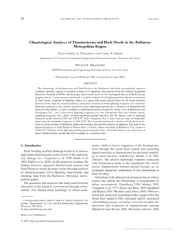 Climatological Analyses of Thunderstorms and Flash Floods in the Baltimore Metropolitan Region