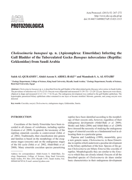 Choleoeimeria Bunopusi Sp. N. (Apicomplexa: Eimeriidae)