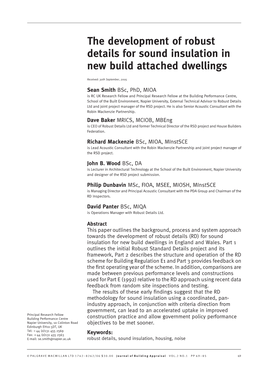 The Development of Robust Details for Sound Insulation in New Build Attached Dwellings