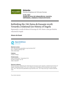 Towards a Relational Geo-History of Angola Repensando a Revolta Da Baixa De Kassange De 1961: Rumo a Uma Geo-História Relacional De Angola