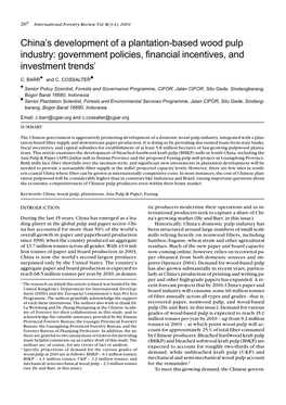 China's Development of a Plantation-Based Wood Pulp Industry