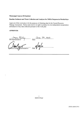 Mississippi Canyon 252 Incident Baseline Sediment and Water Collection and Analyses for NRDA Purposes in Florida Keys APPROVED